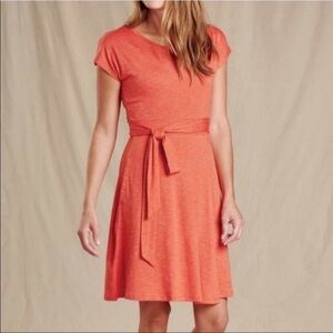 Toad & Co Orange Cue Wrap Cafe Dress Tie Waist Short Sleeve